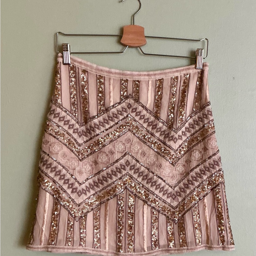 Anthropologie Darla Emroidered Boho Pink Beaded Regency Fairy Skirt US6 Coquette